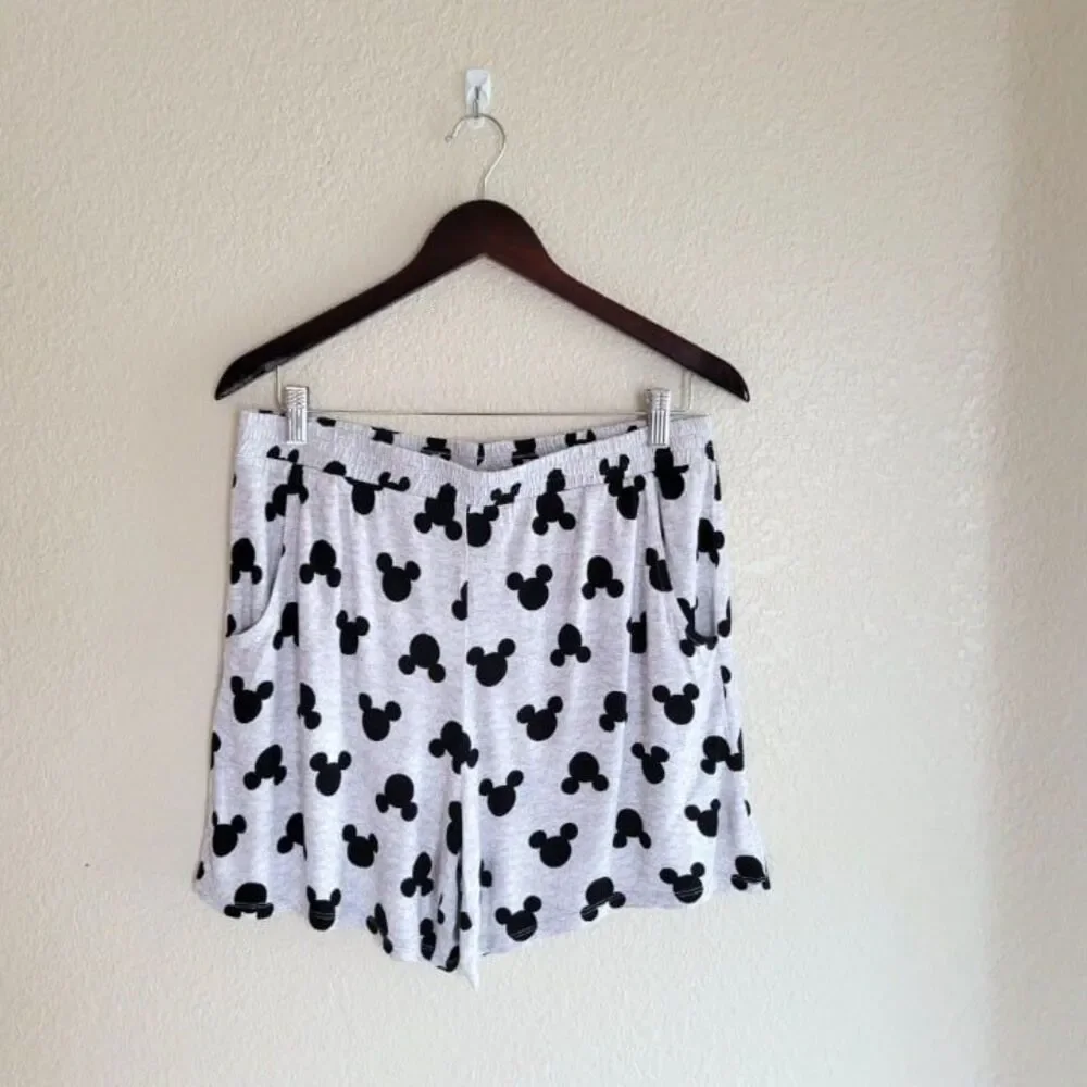Disney Womens PJ Set Grey L 2 Pc Mickey Mouse Soft Comfy Sleep Shirt & Shorts